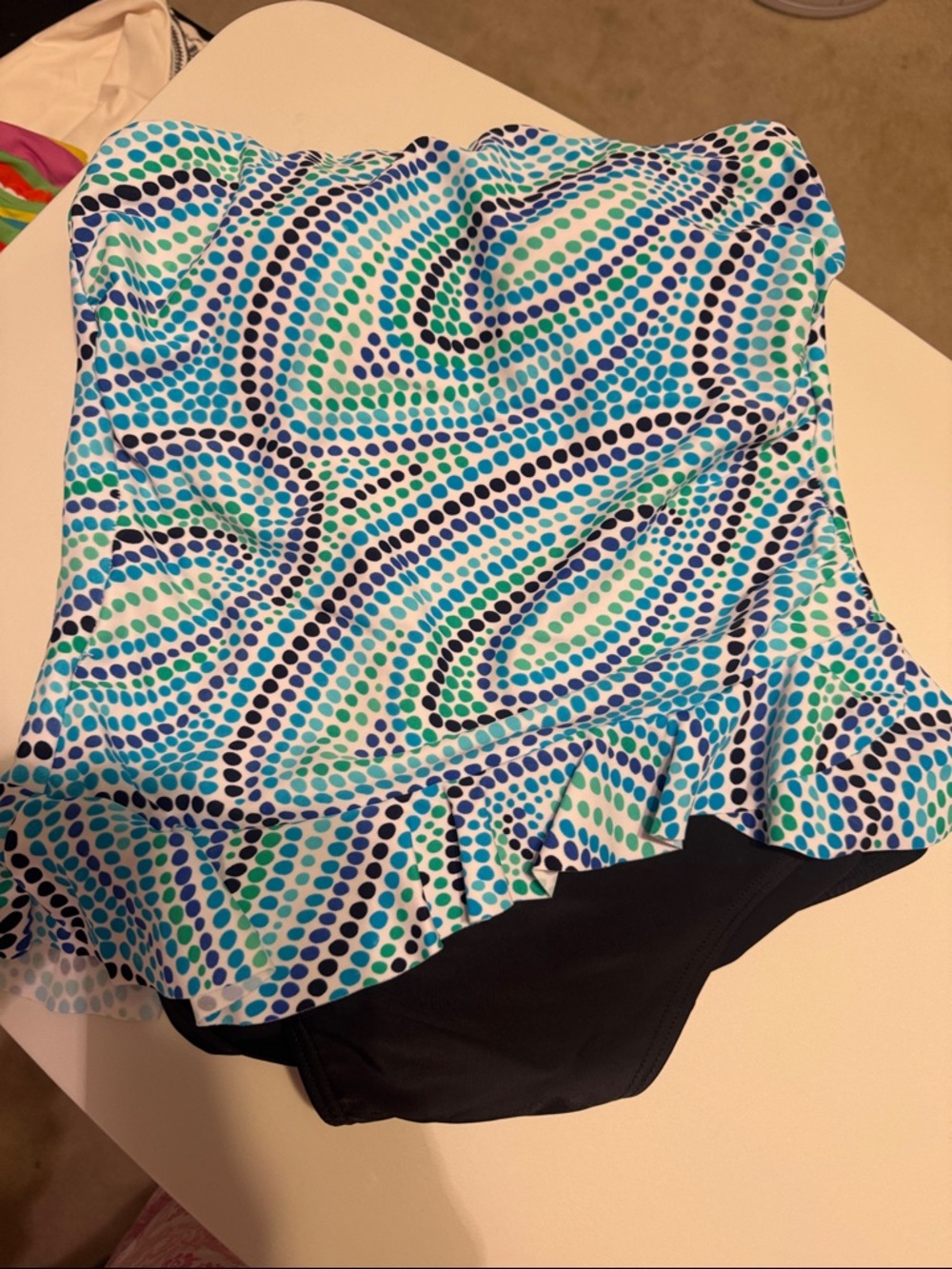 Women’s Strapless One-Piece Swimdress - Blue Green Dot Print